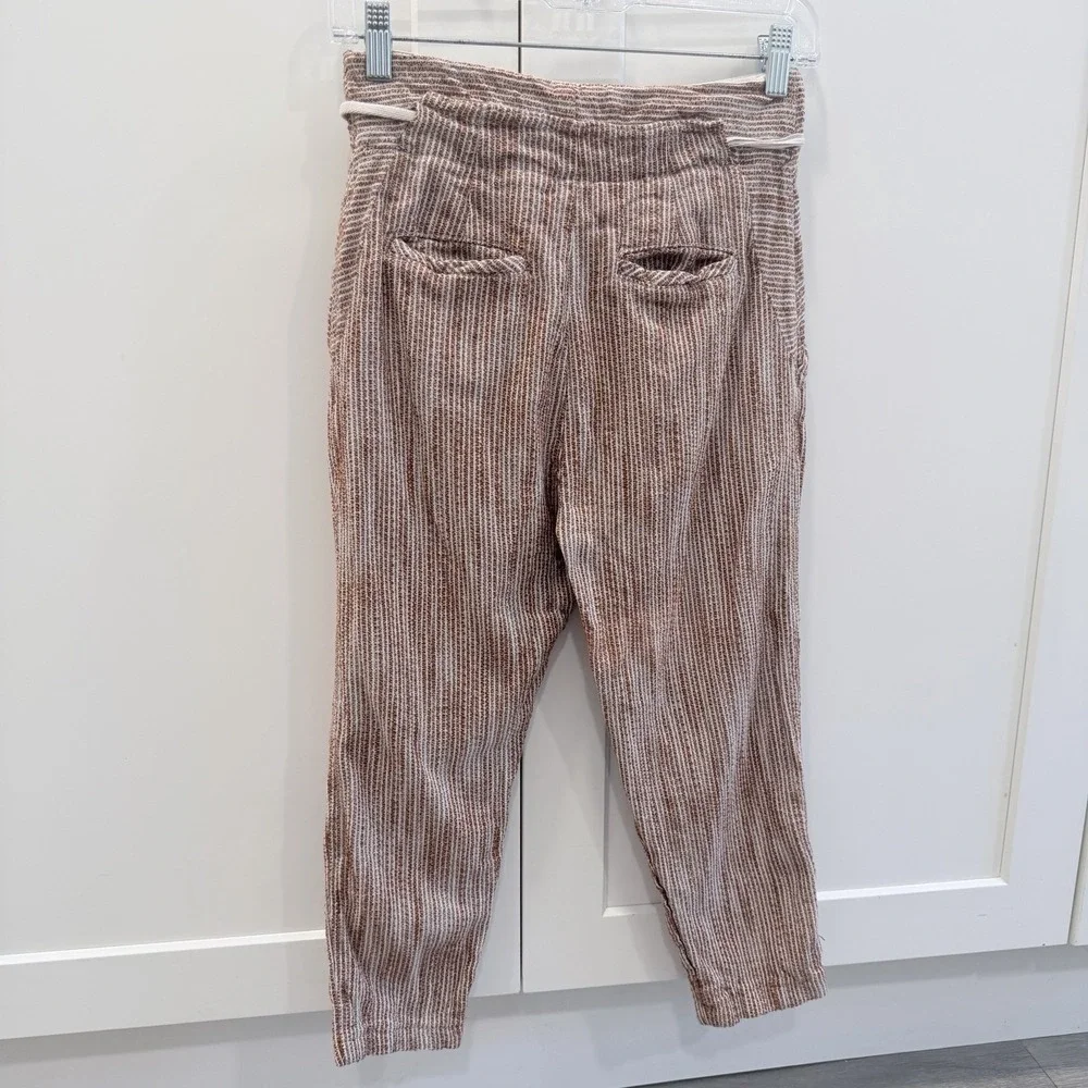 Free People Cotton Paperbag Jogger Pants Brown Cream Stripe XS